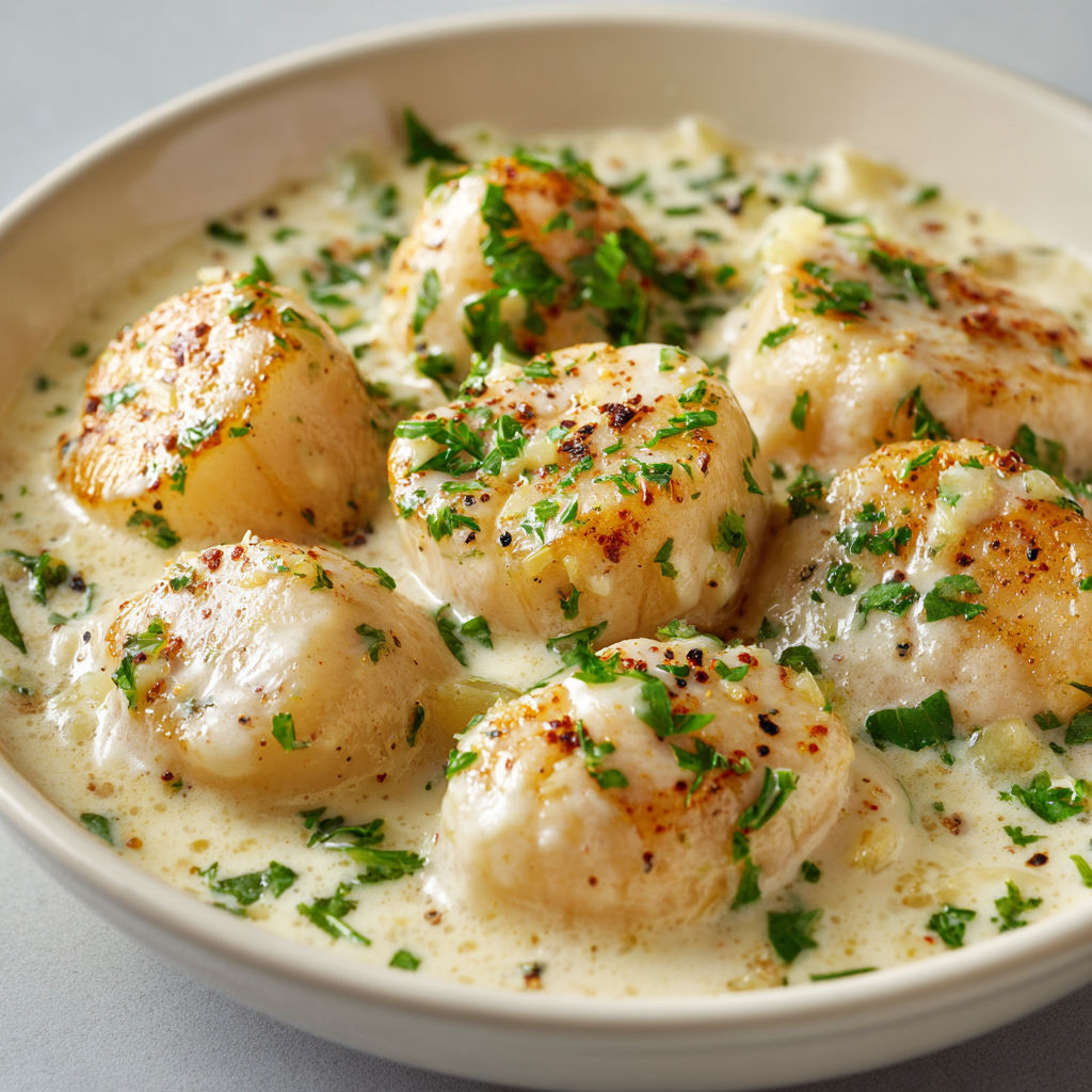 Noix de Saint-Jacques tendres et sauce au vin blanc, un régal gourmand.