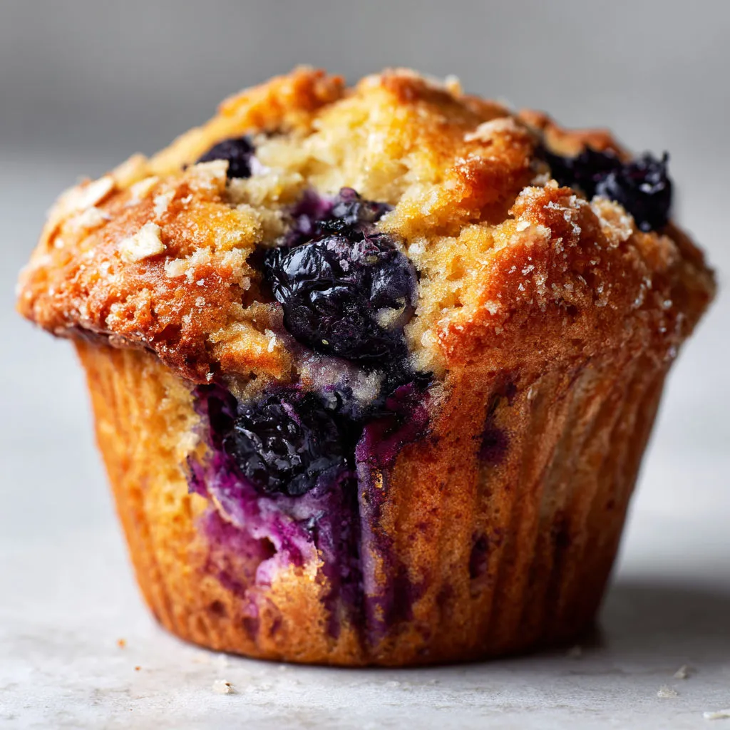 Un muffin moelleux aux myrtilles avec du beurre à côté.