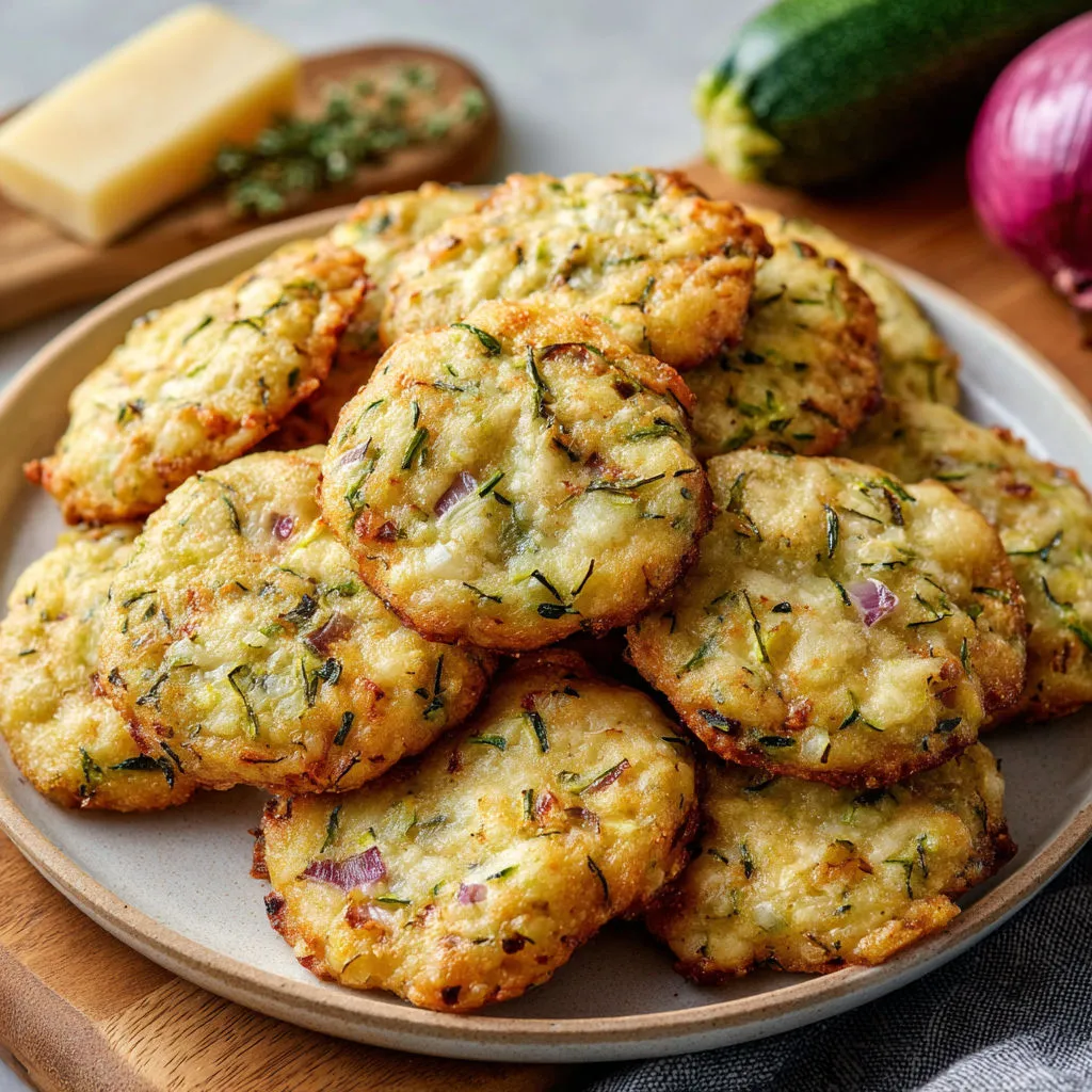 Une pile de galettes de pommes de terre avec des herbes et du fromage sur un plateau.