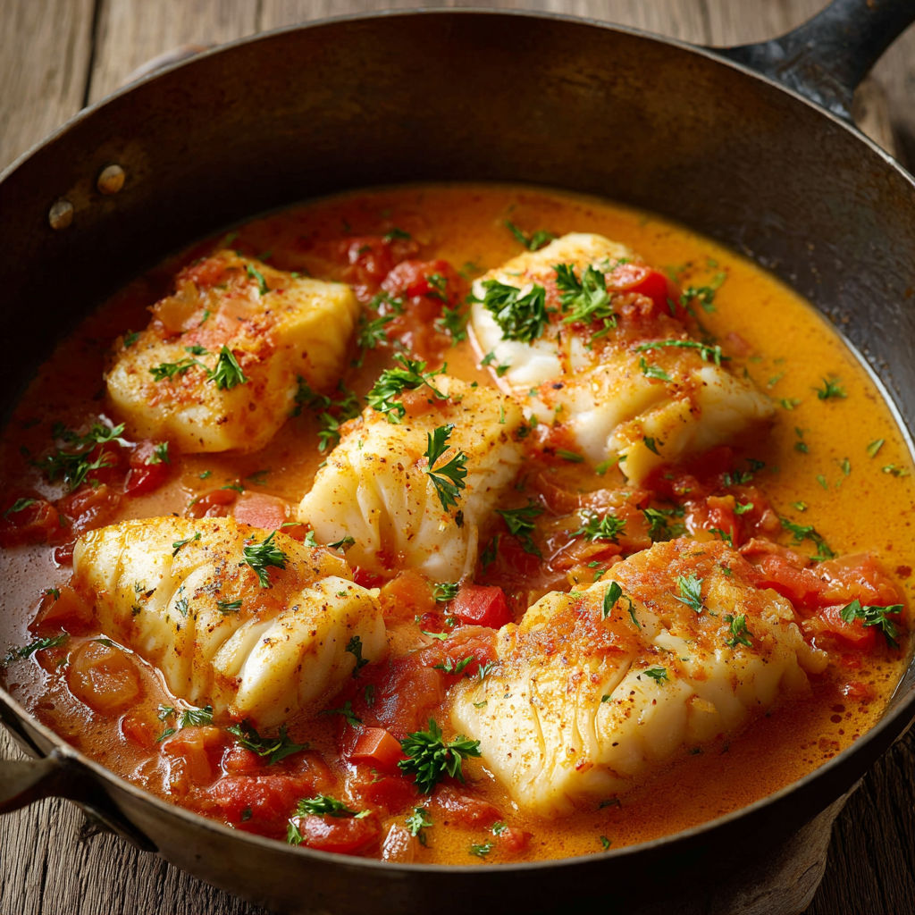 Poêlée de poisson rôti avec légumes et tomates.