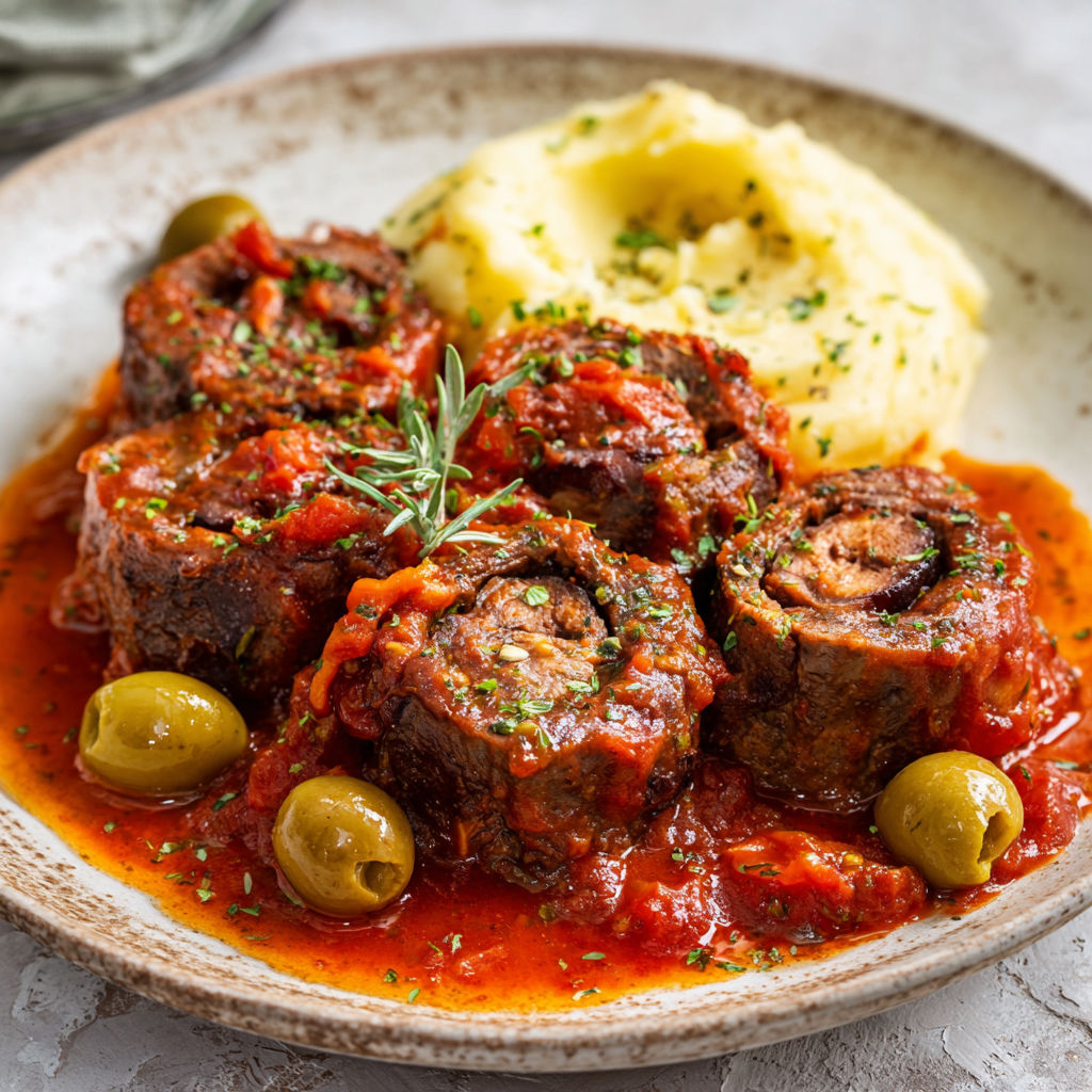 Un gratin savoureux avec olives vertes et pommes de terre.