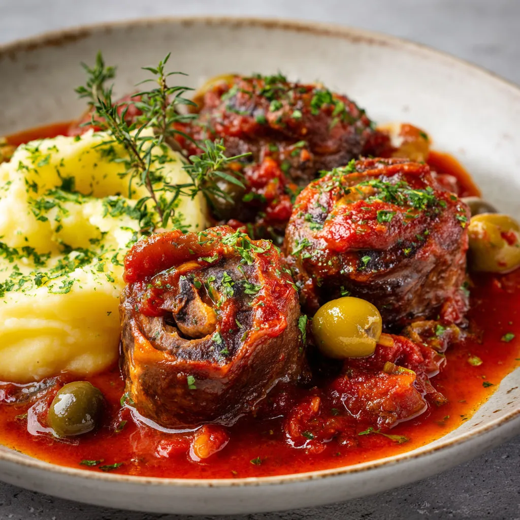 Un plat généreux de gnocchis et viande mijotée.