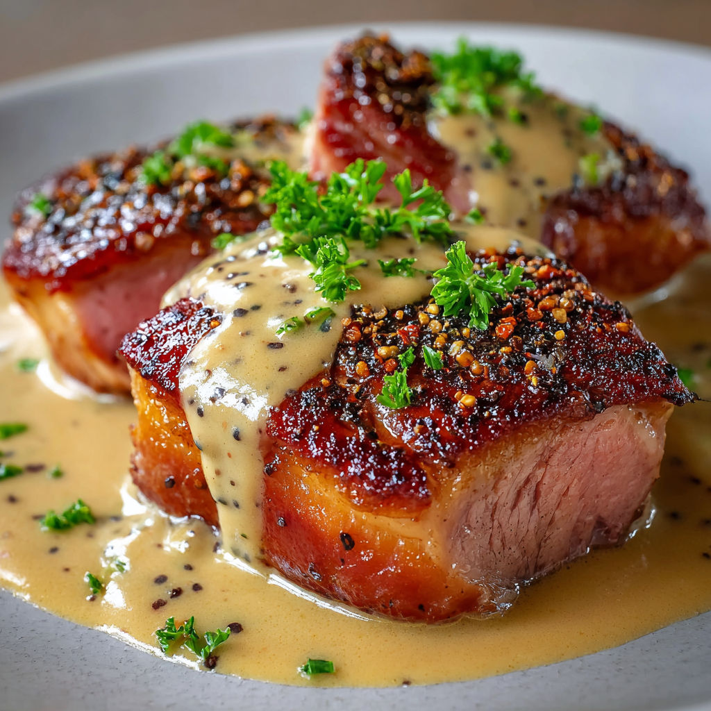 Un délicieux magret avec une sauce au poivre vert.