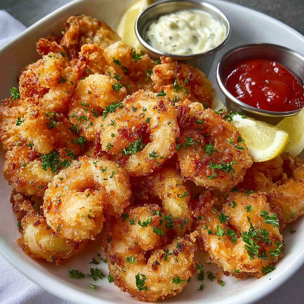 Belle assiette de fruits de mer avec sauce et cuillère.