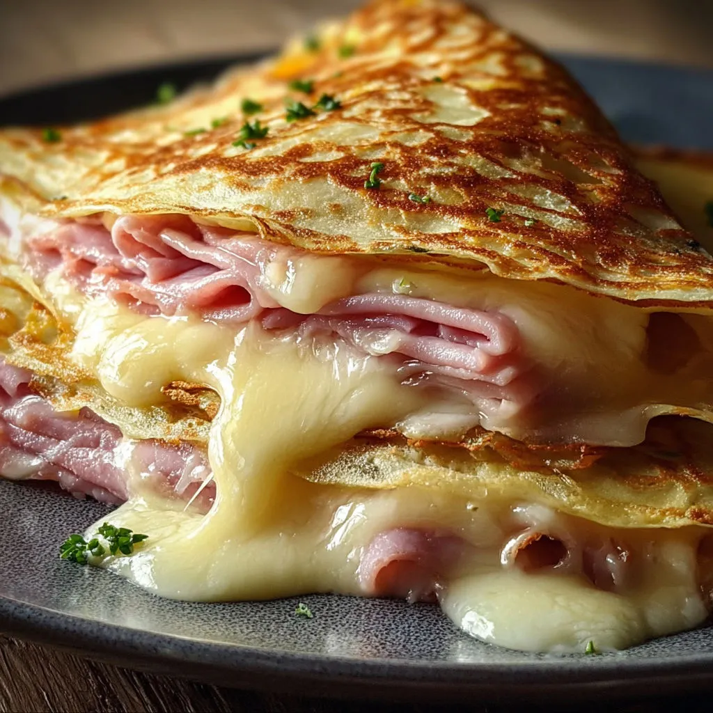 Un sandwich au jambon et fromage, relevé par des herbes fraîches.
