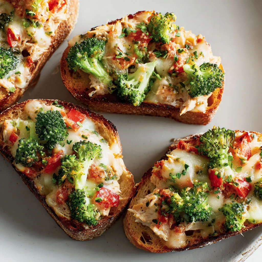 Tartines thon brocoli toutes colorées prêtes à croquer.
