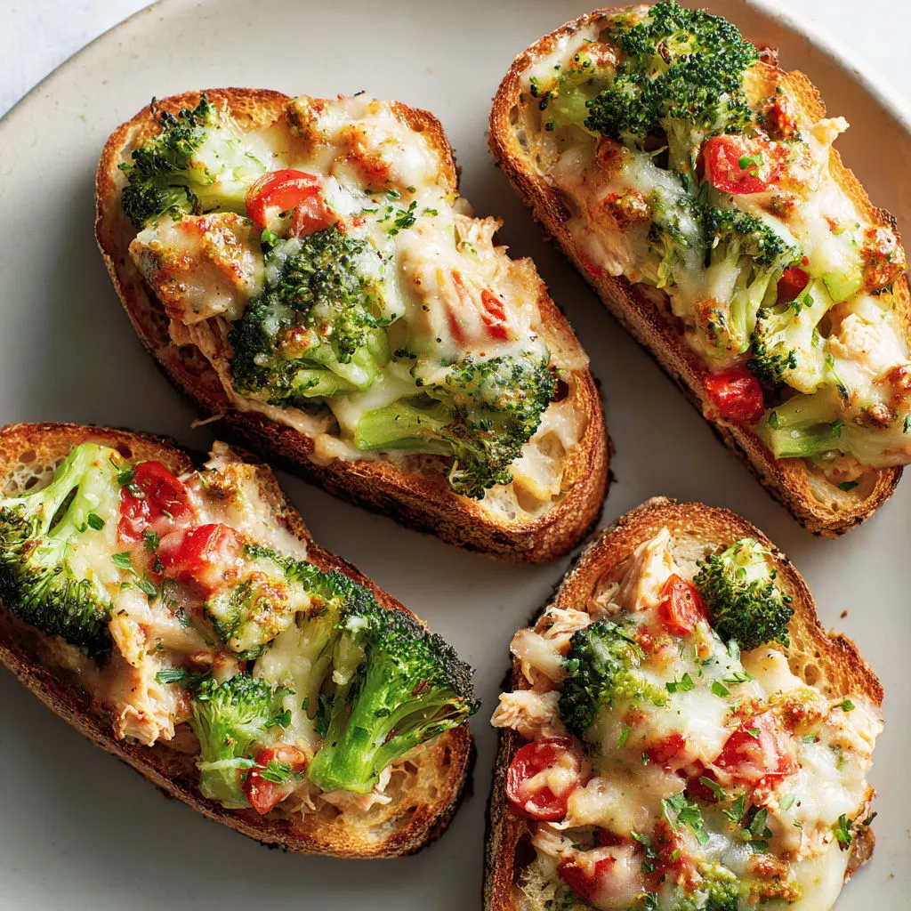 Tartines thon brocoli toutes colorées prêtes à croquer.