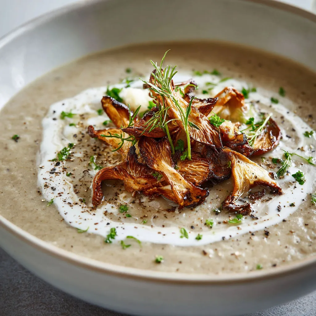 Une soupe chaude à base de champignons et d’herbes fraîches.