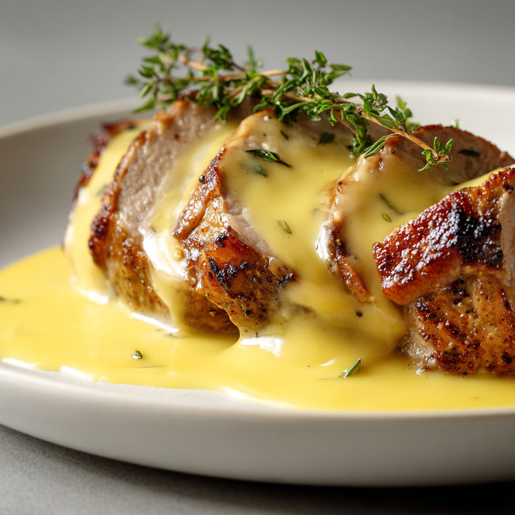 Viande grillée, sauce au yaourt et fines herbes.