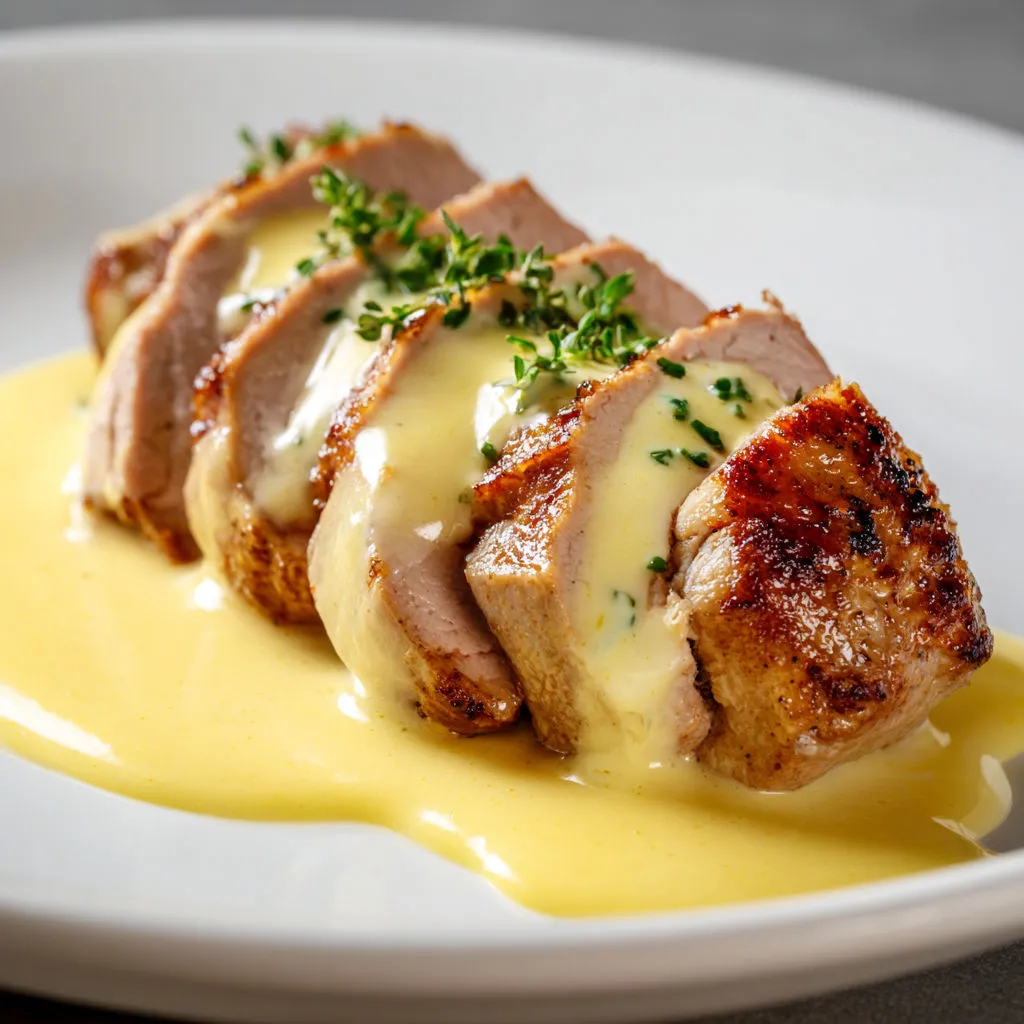 Morceau de poulet grillé, sauce au beurre et herbes avec touche de citron.