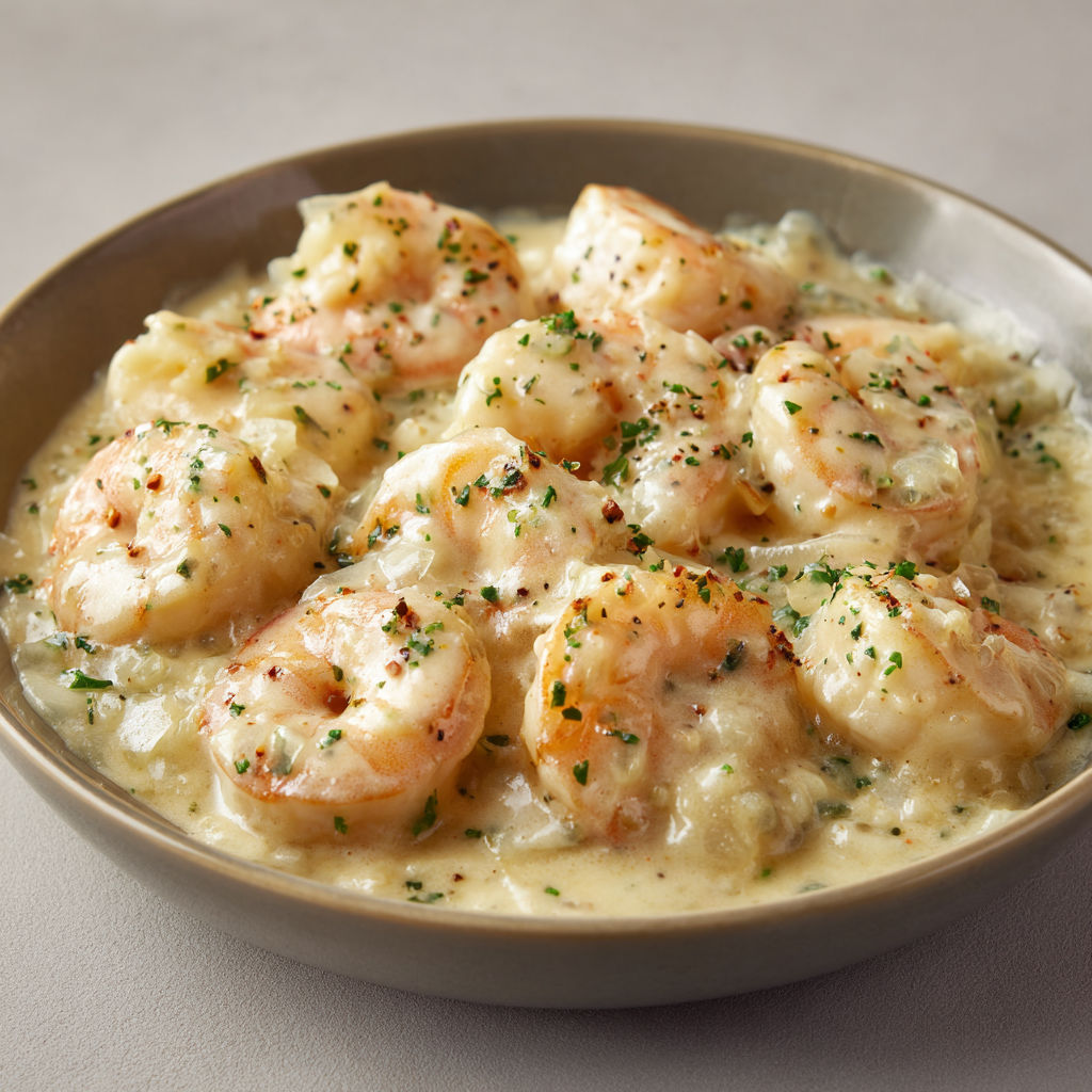 Un plat de crevettes nappées de sauce servi dans un bol.