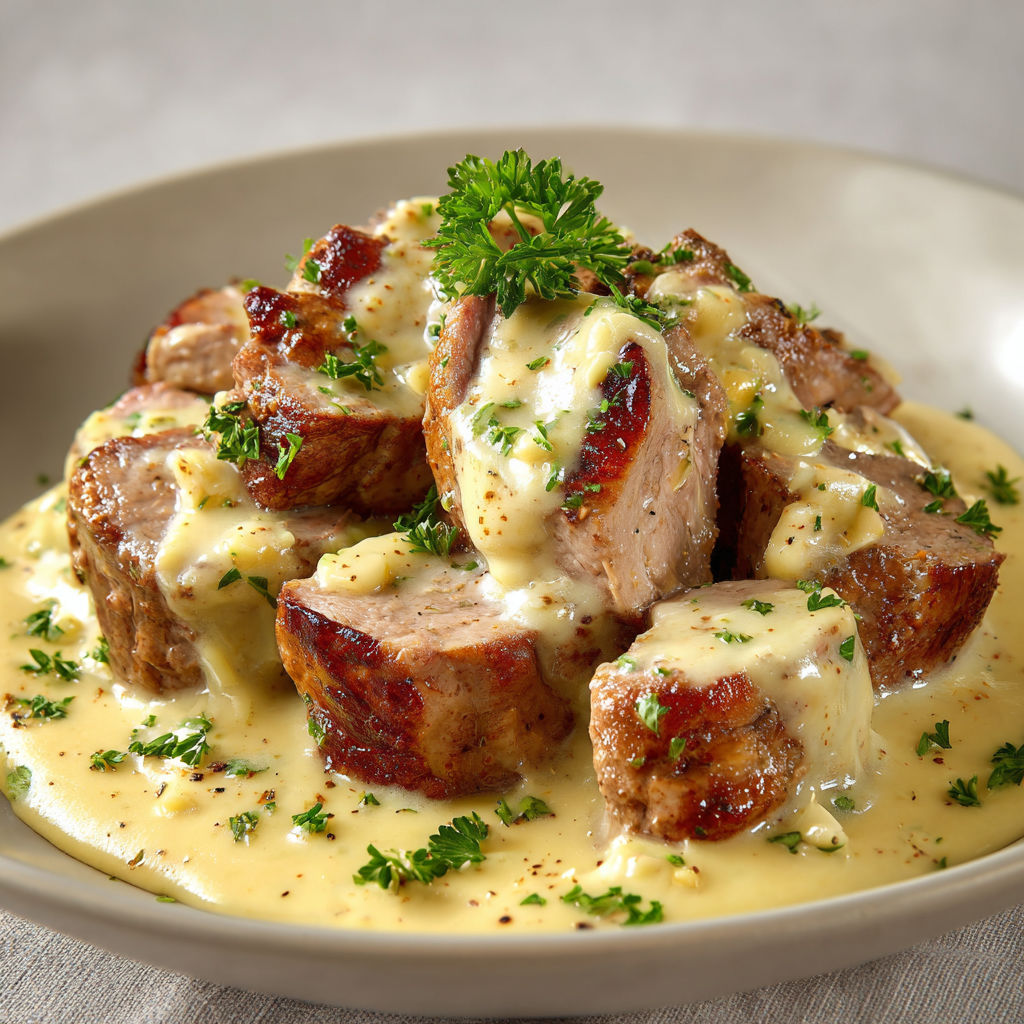 Morceaux tendres de filet mignon au Reblochon dans un bol élégant.