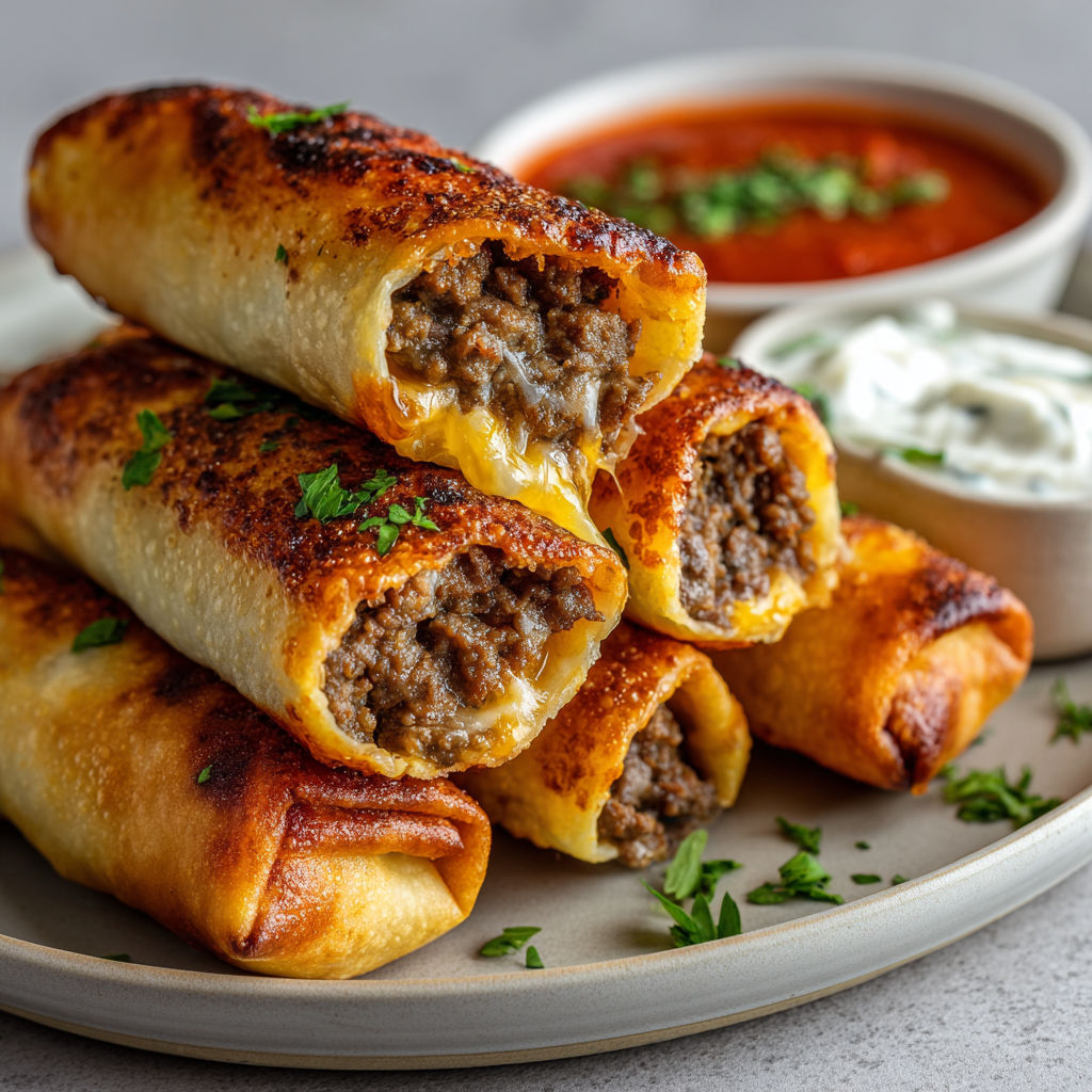 Cigares savoureux légumes viande, dorés et croustillants.