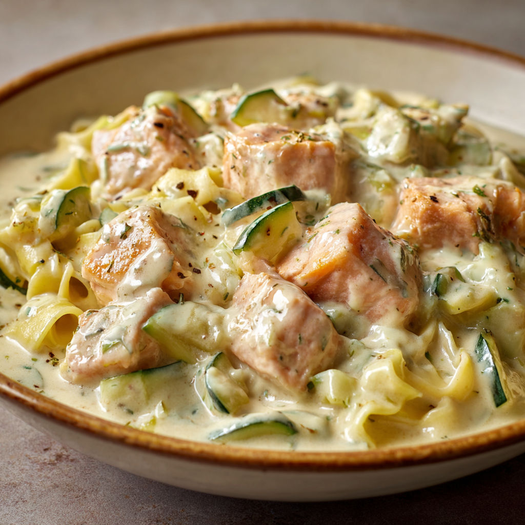 Un plat de ravioli aux légumes verts et viandes grillées.