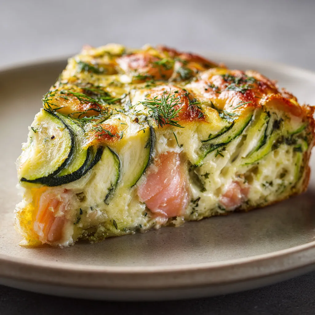 Une tarte salée aux légumes et au poisson, servie sur une planche.