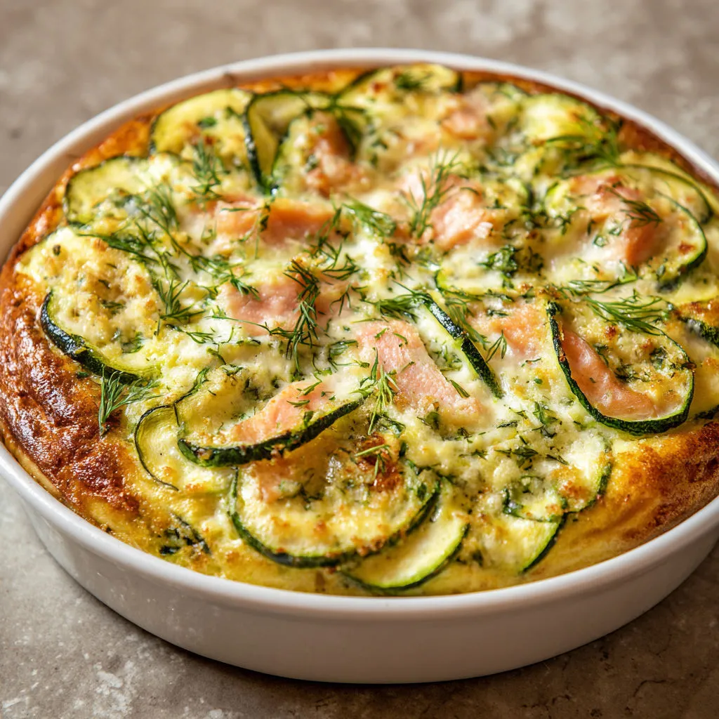 Une quiche aux légumes verts et au poisson, servie dans un bol.