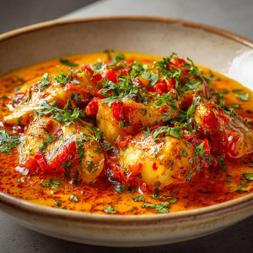 Un bol de bouillabaisse fumante servi sur une table.