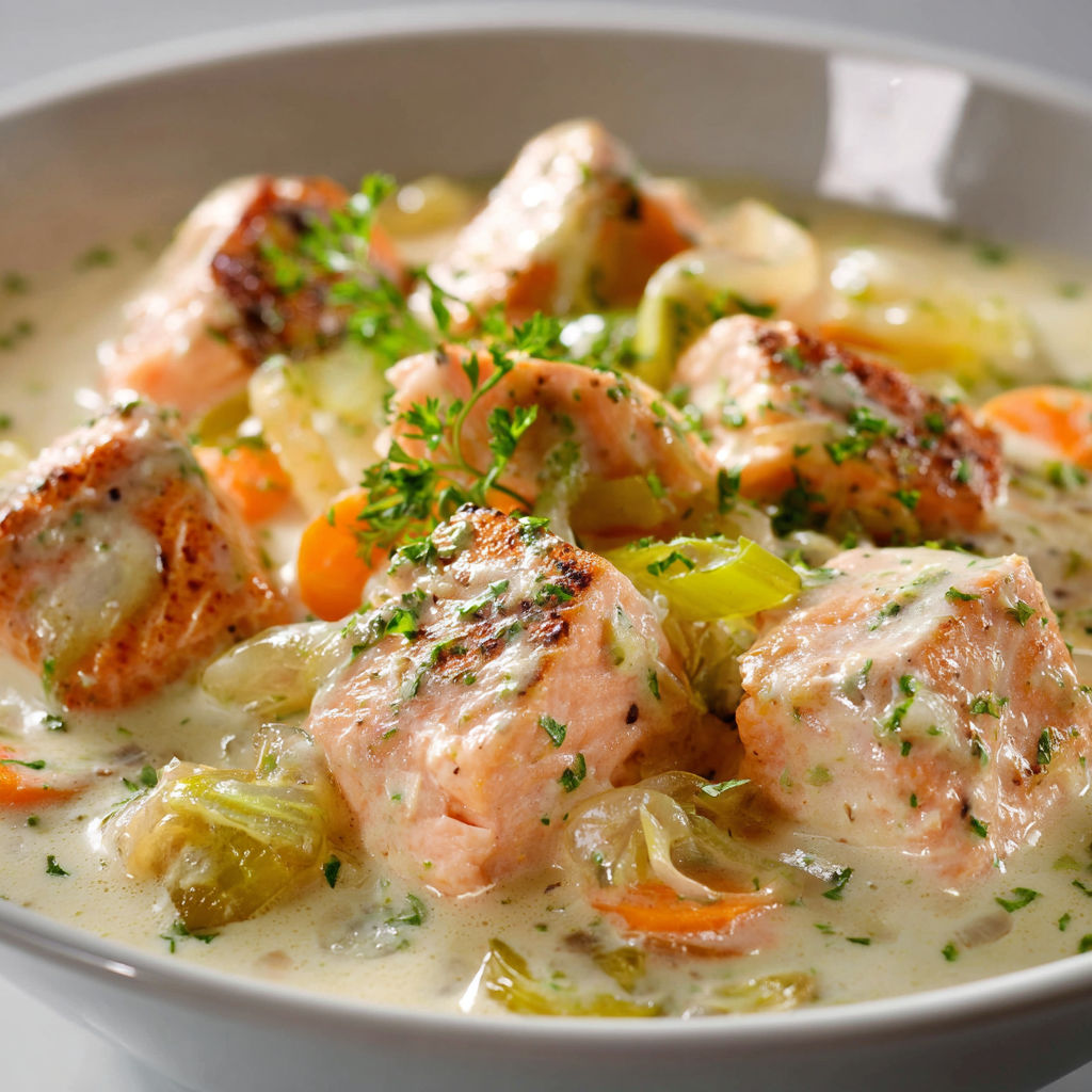 Un plat généreux à base de poissons et légumes, le tout nappé de sauce onctueuse.