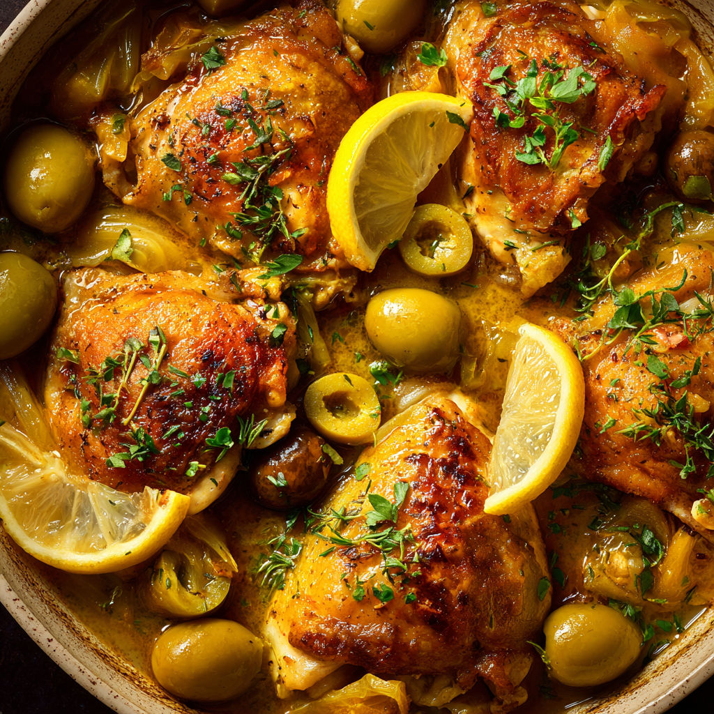Mijoté gourmand de poulet aux olives et citron, inspiré par Philippe Etchebest.