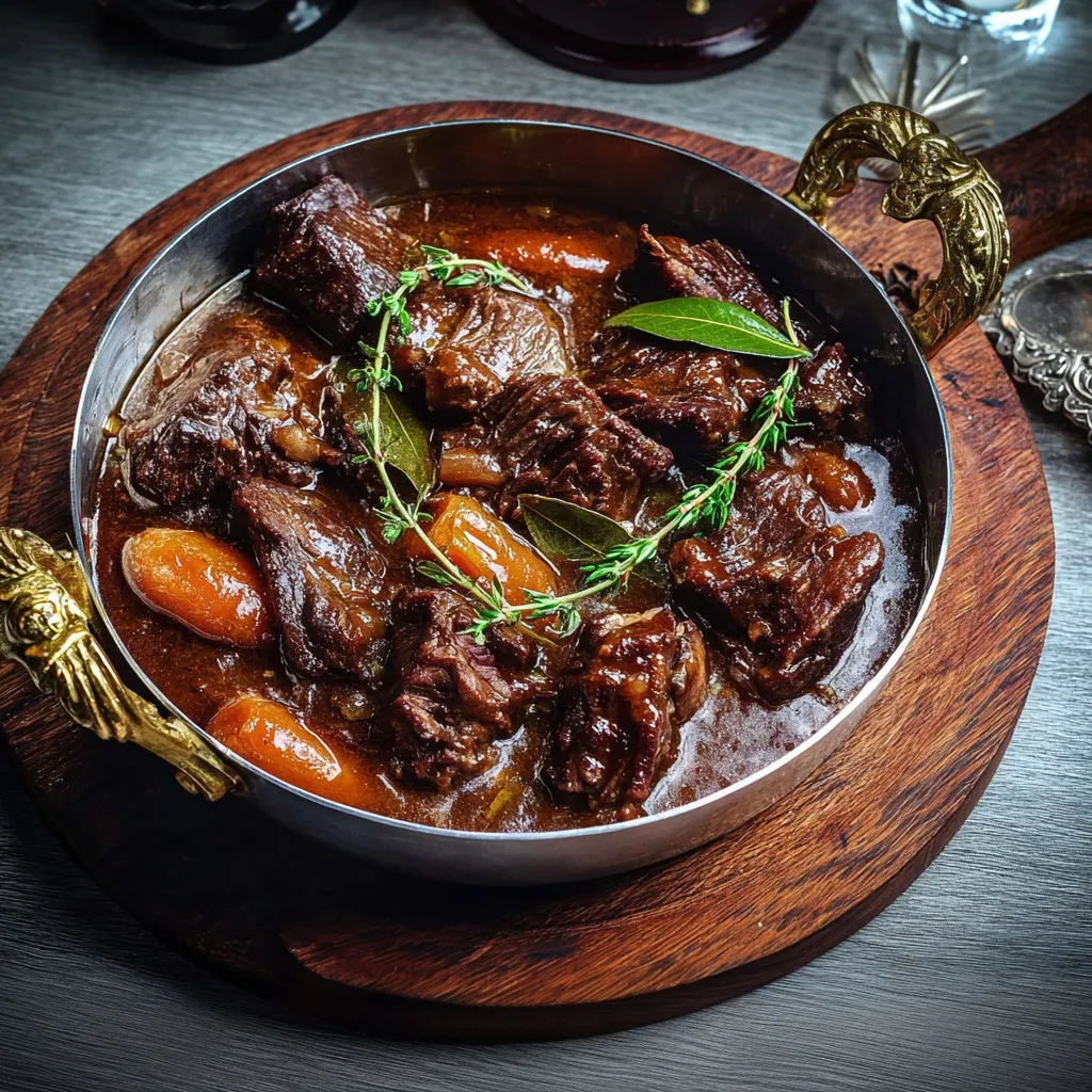 Un mijoté tendre au boeuf, carottes et herbes fraîches.