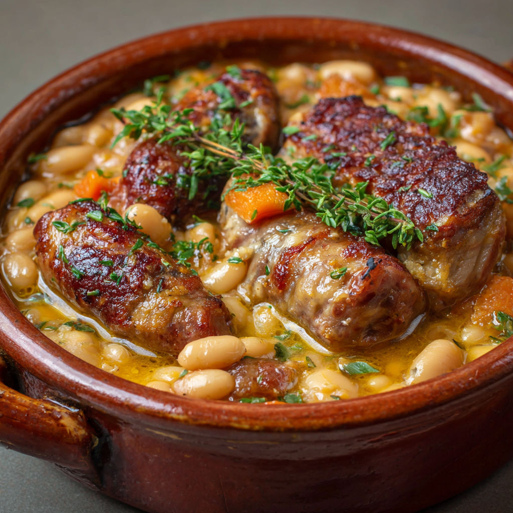 Plat du Sud-Ouest rempli de haricots, carottes, lardons et fines herbes.