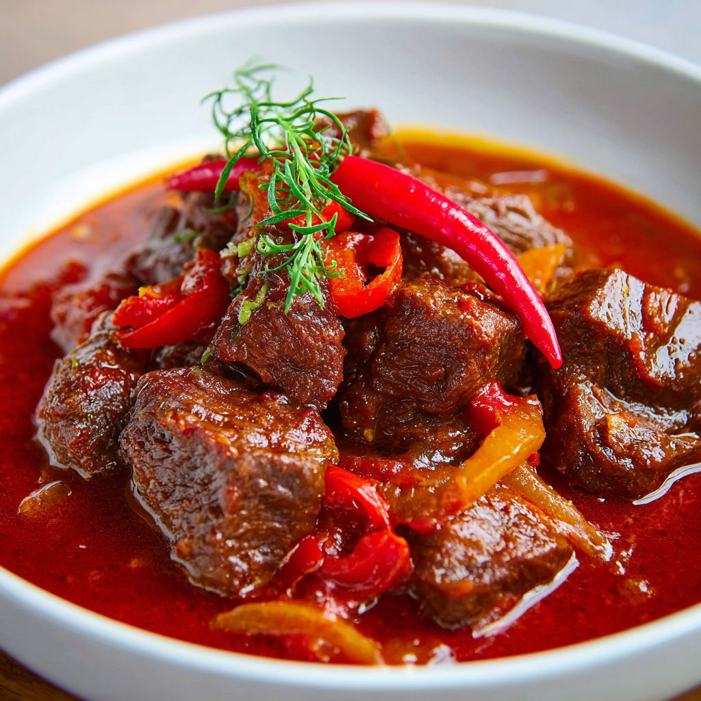 Un bol fumant de bœuf mijoté aux légumes et épices.