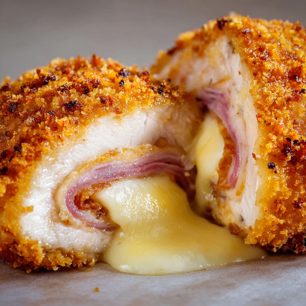 Des roulés panés bien dorés avec sauce et légumes à côté.