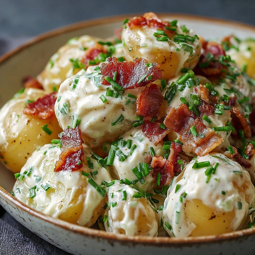 Assiette pommes de terre bacon ail sauce