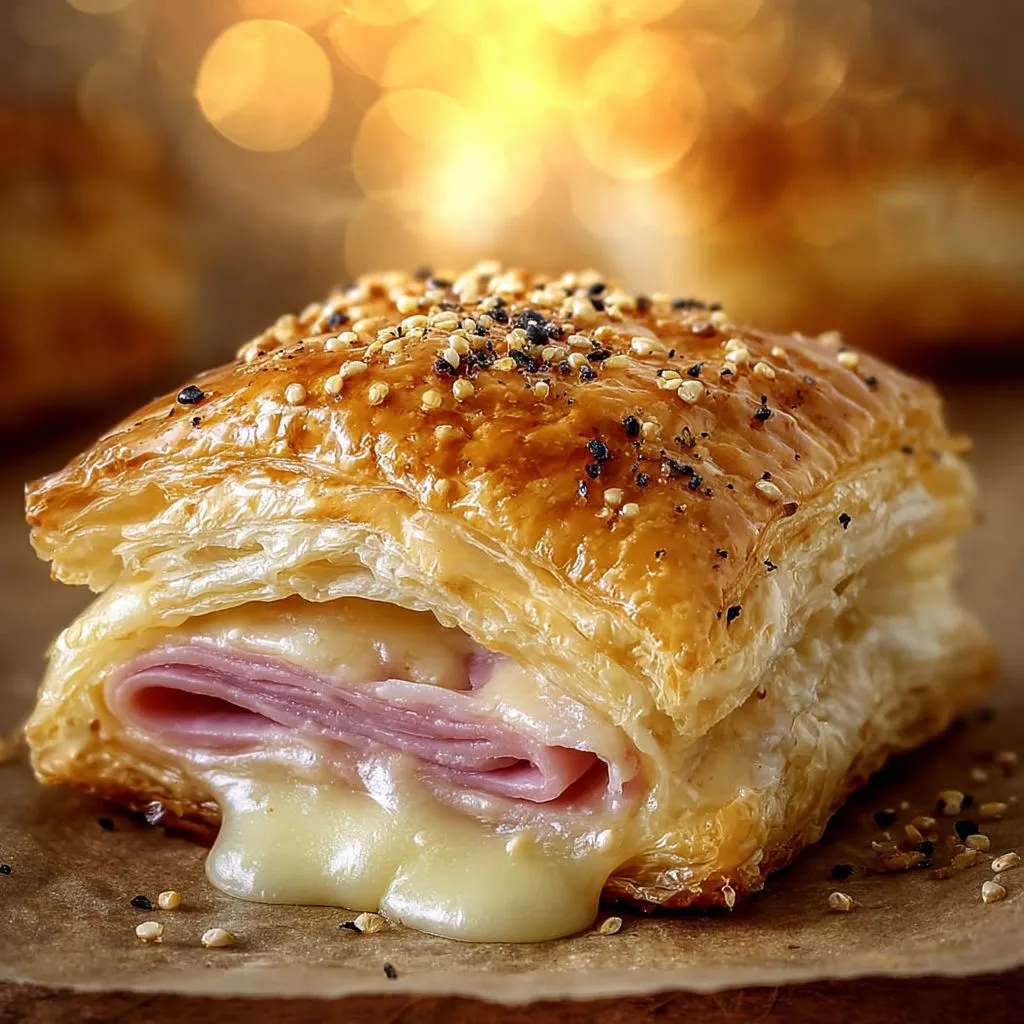 Feuilleté jambon-fromage, parsemé de cumin.