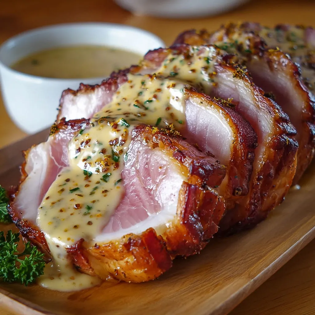 Une belle viande rôtie nappée de sauce riche et servie avec une salade verte fraîche.