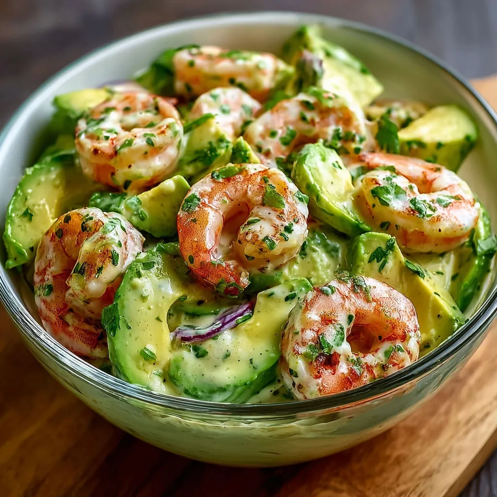 Salade crevettes avocat sauce yaourt aux herbes fraîches