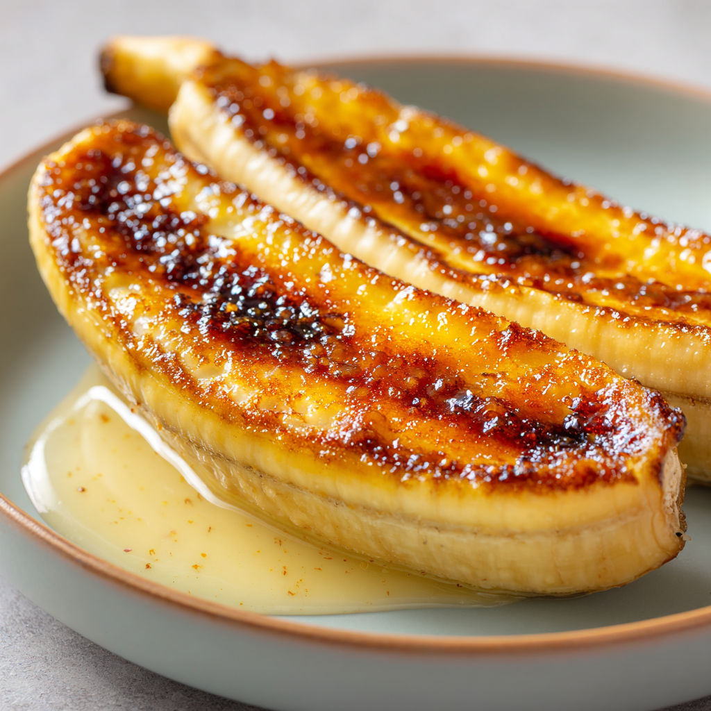 Bananes caramélisées dans un plat.