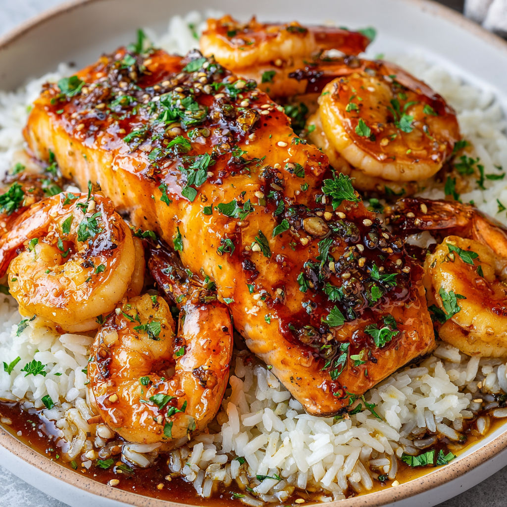 Plat gourmand de crustacés et saumon nappés d’une sauce gourmande.