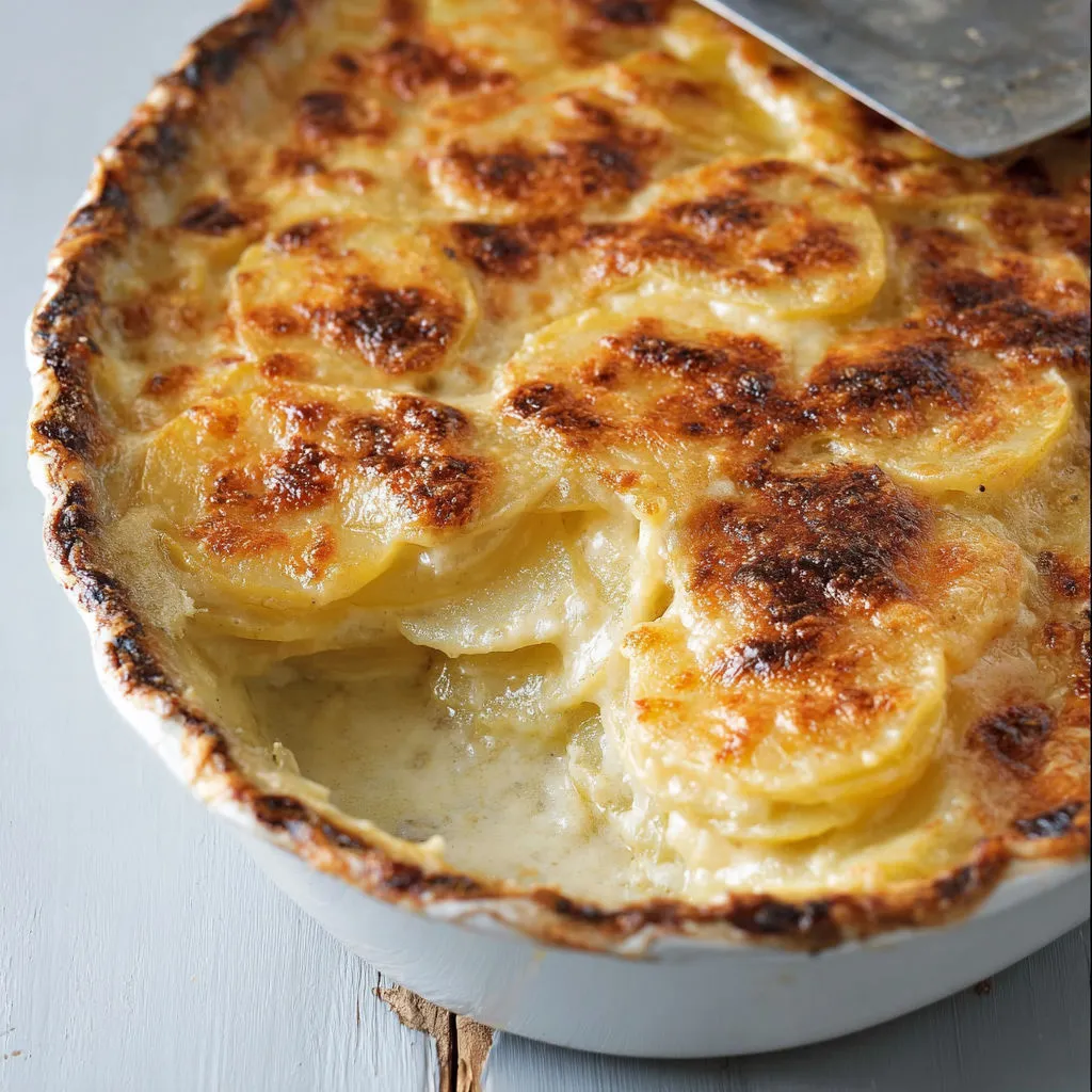 Une belle tarte aux pommes dorée et croustillante, une cuillère en argent l’accompagne pour le service.