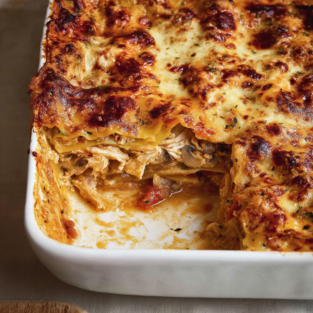 Un plat de lasagne cacciatore servi dans un récipient en verre.