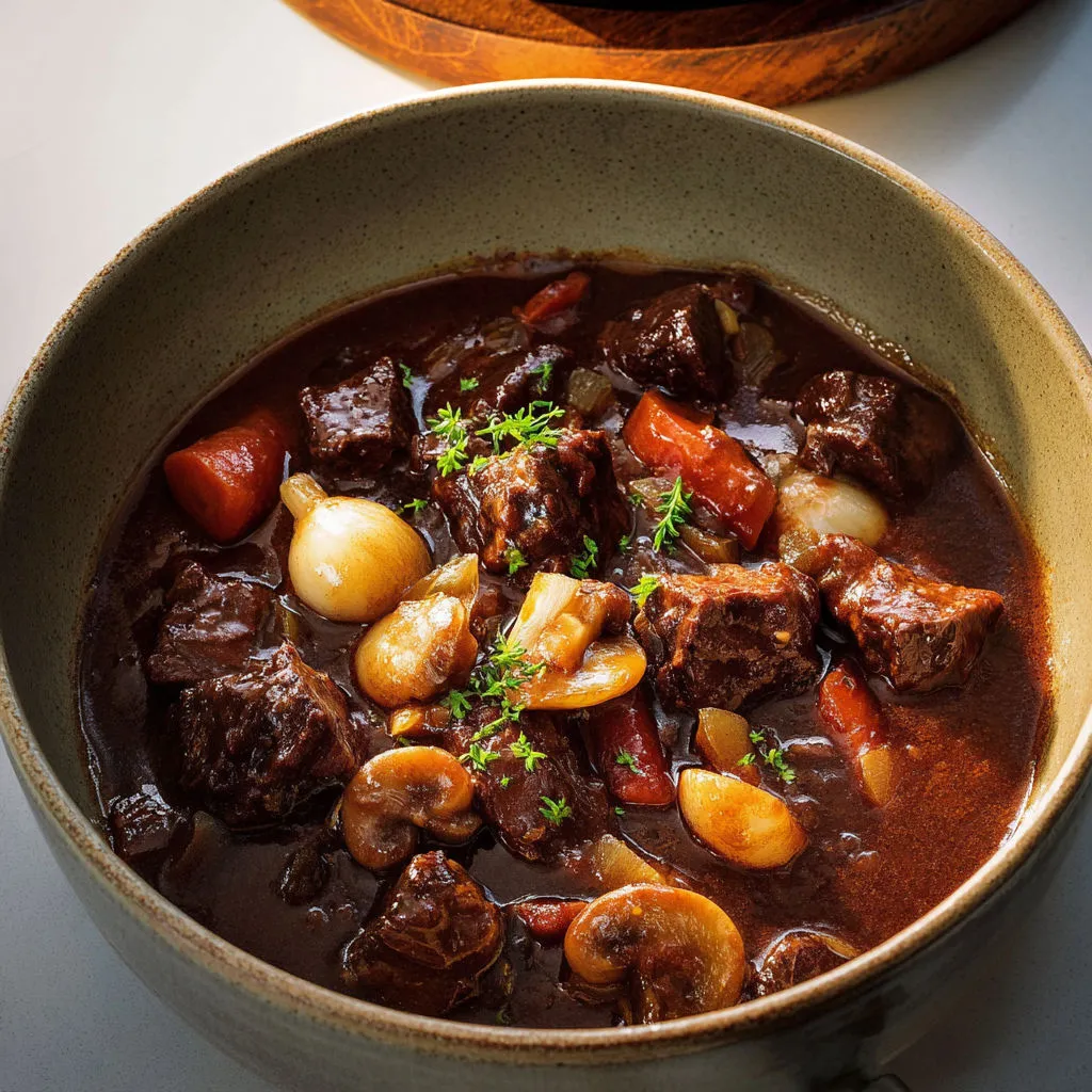 Un mijoté avec carottes, champignons et légumes variés.