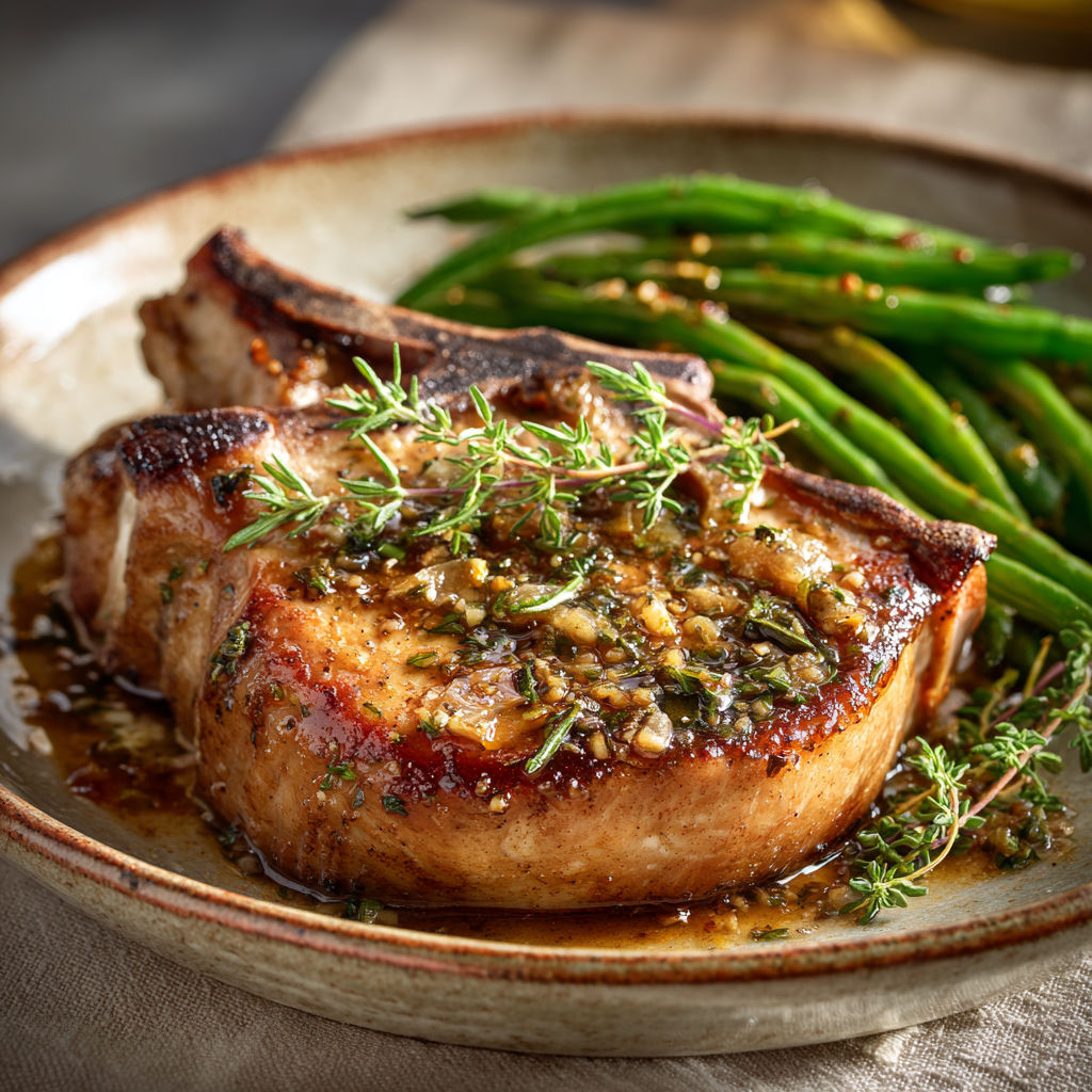 De la viande bien grillée avec des épices et des haricots verts.