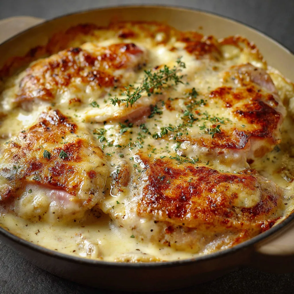 Escalope gratinée au reblochon toute dorée à la sortie du four