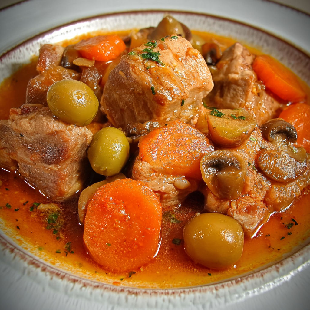 Un mijoté maison avec carottes et olives bien gourmand.