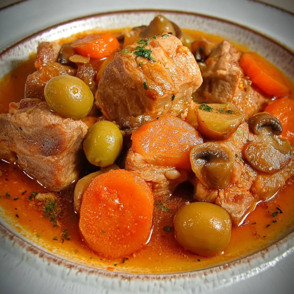 Un mijoté maison avec carottes et olives bien gourmand.