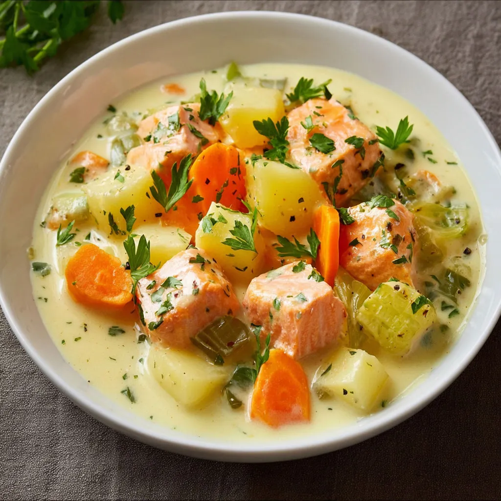 Une belle assiette de poisson aux légumes, carottes, pommes de terre et verts fondants.