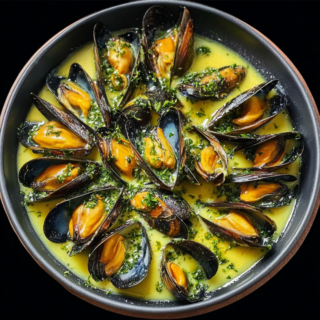 Des coquilles Saint-Jacques garnies de persil et légumes.