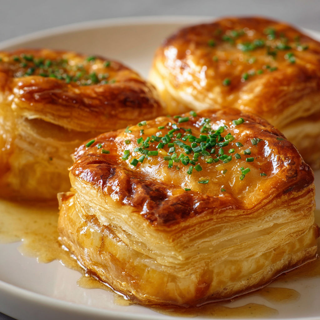 Chaussons au Foie Gras et Oignons Confits, gourmands sur un plat en porcelaine.