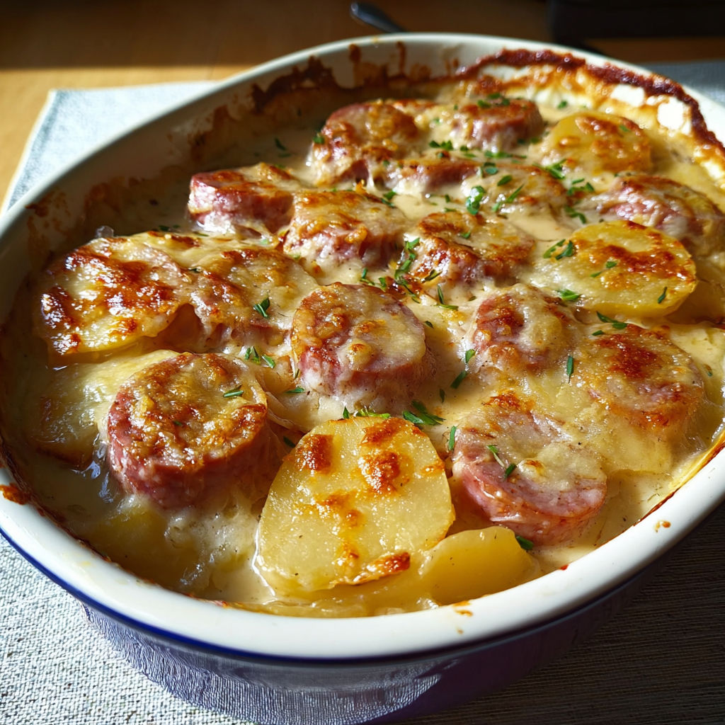 Le plat régional Morbiflette de Franche-Comté servi dans un bol transparent.