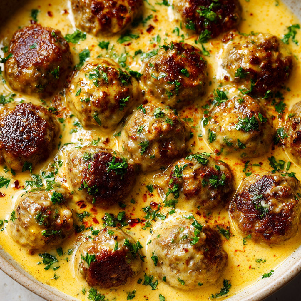 Des boulettes de viande dans un bouillon au lait.