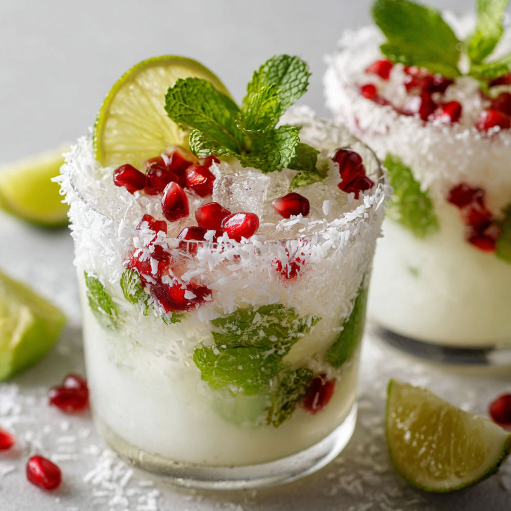 Un verre frais avec fruits rouges et menthe, genre cocktail mentholé.