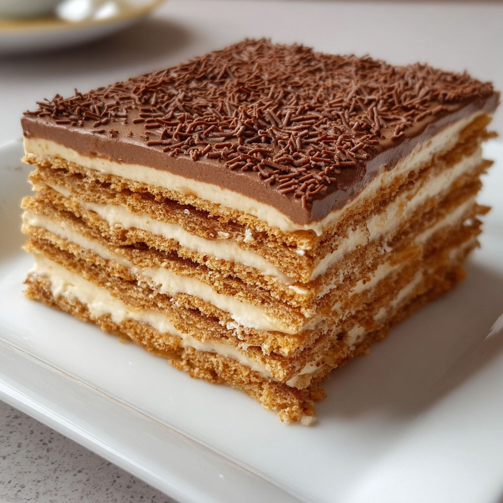 Tranches de tarte chocolatée avec crème et miettes de chocolat.