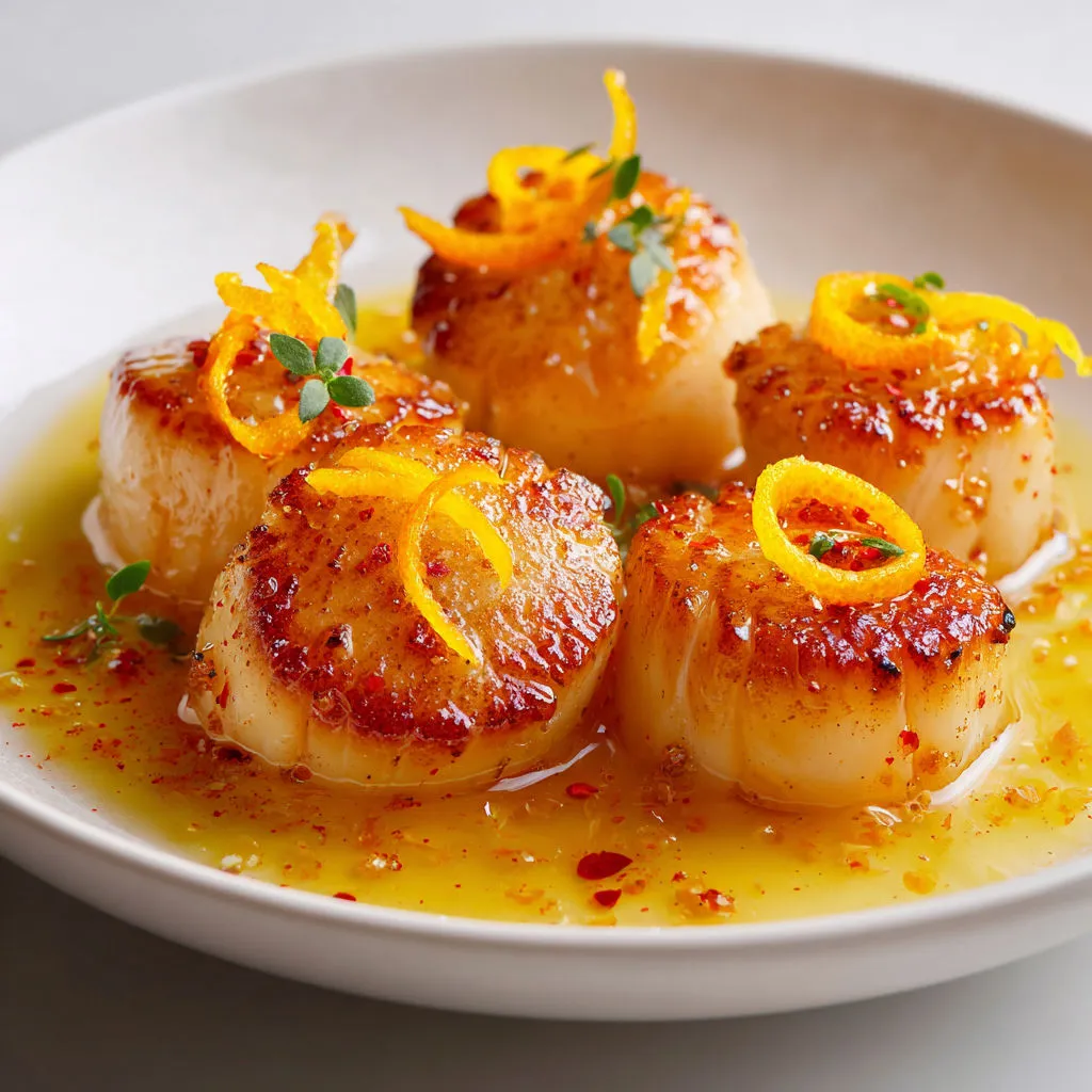 Des coquillages et des citrons avec une sauce légère, sur une assiette.