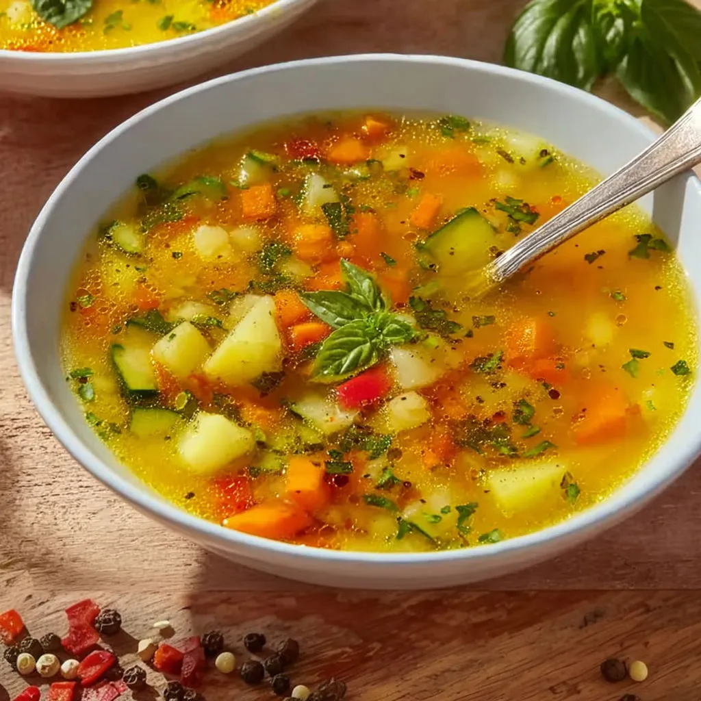 Un bol de soupe très chaude pleine de légumes et d'épices.