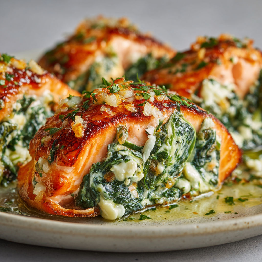 Saumon fondant farci d'épinards, un délice savoureux et facile.